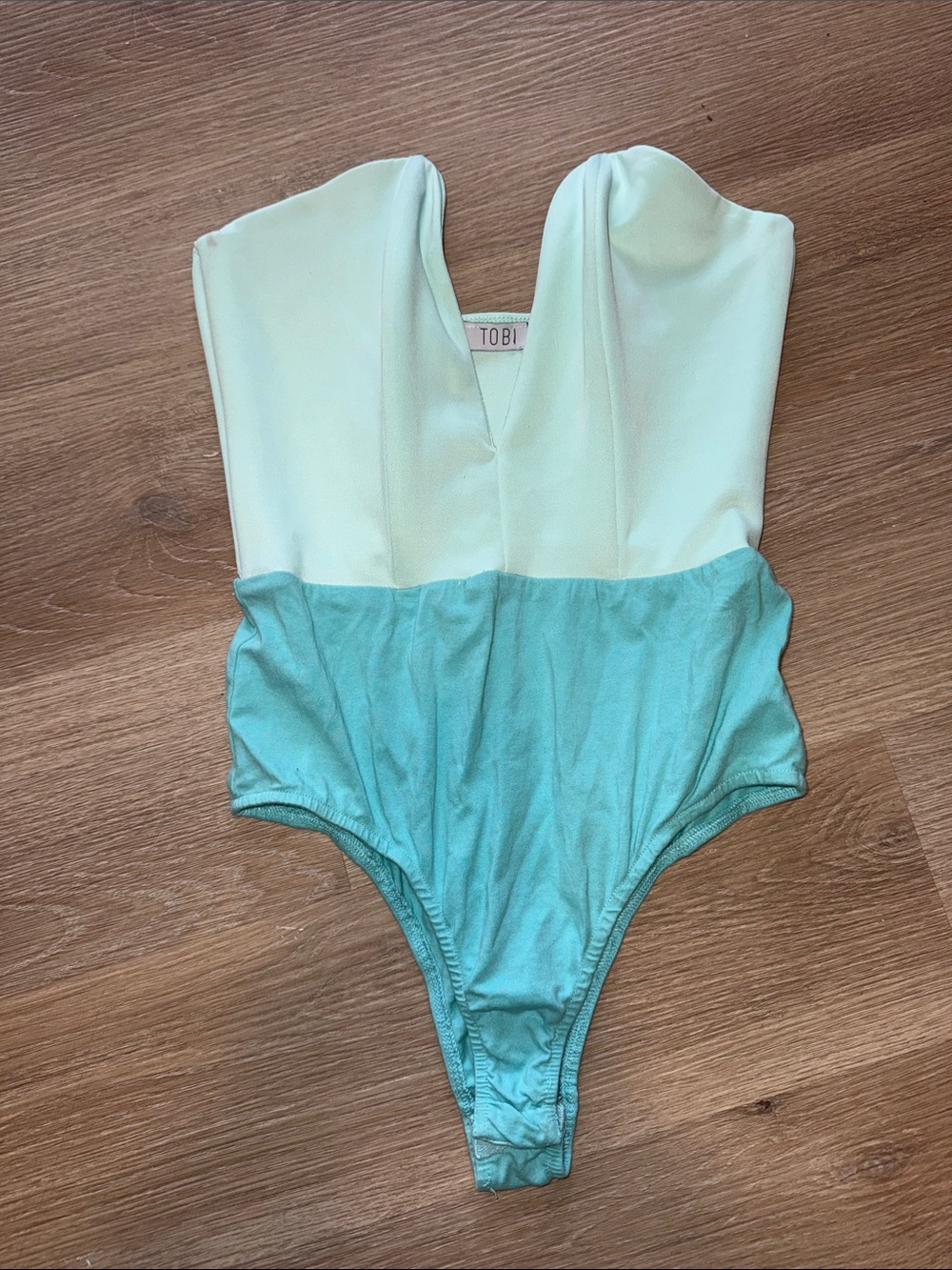 TOBI Teal Aqua Strapless Tube Top Corset Style Boning Deep V-Plunge Bodysuit